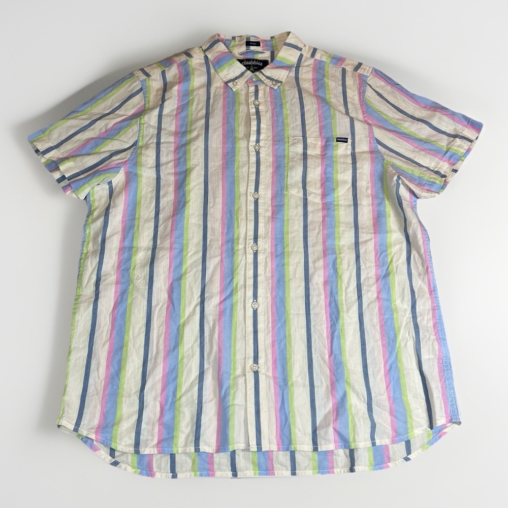 Chubbies The Friday‎ Shirt Short Sleeve Button Down Mens XL Soft Serve Striped